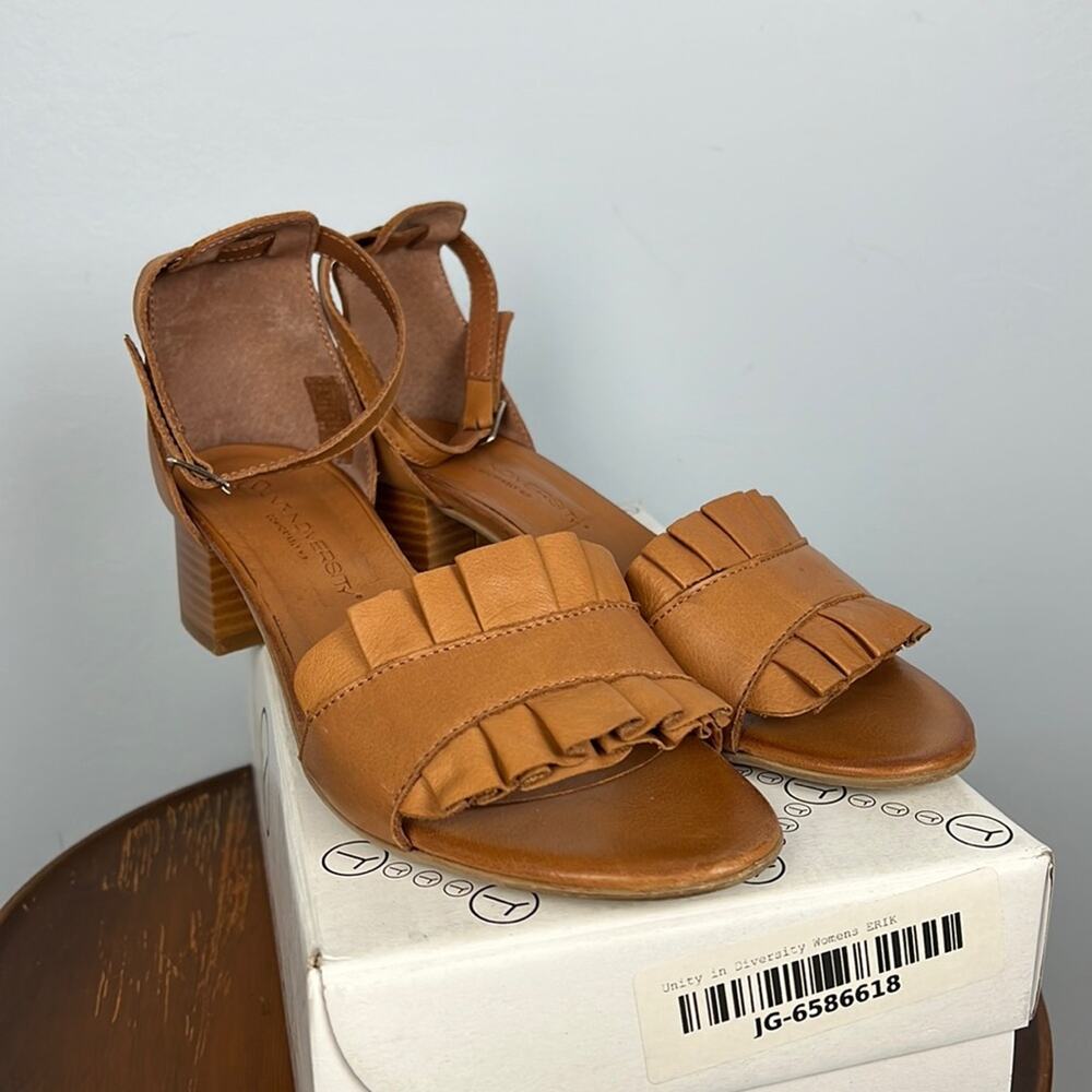 Unity in Diversity Tan Leather Block Heel Sandals